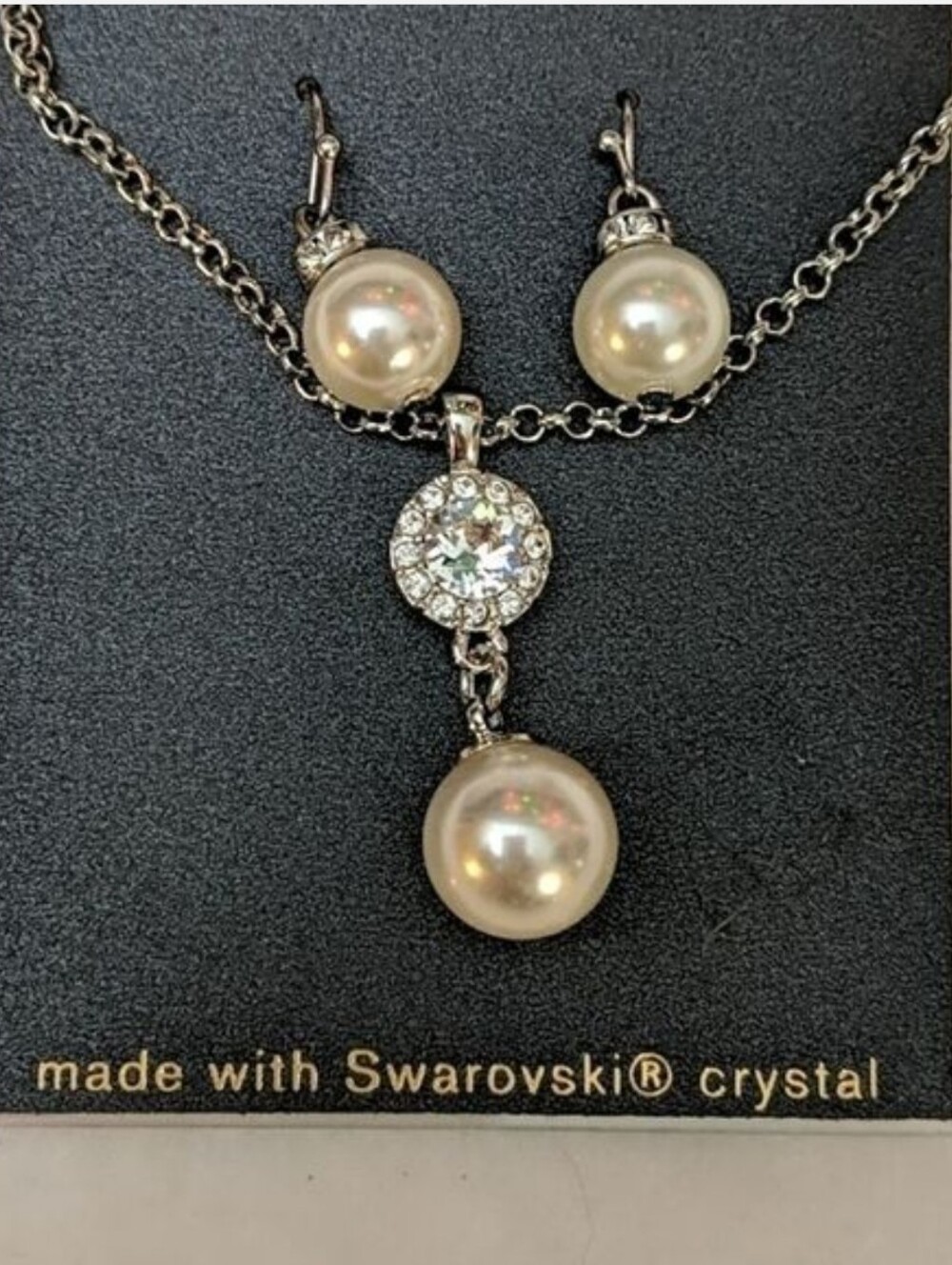 Monet Faux Pearl & Crystal Necklace/Earrings Set